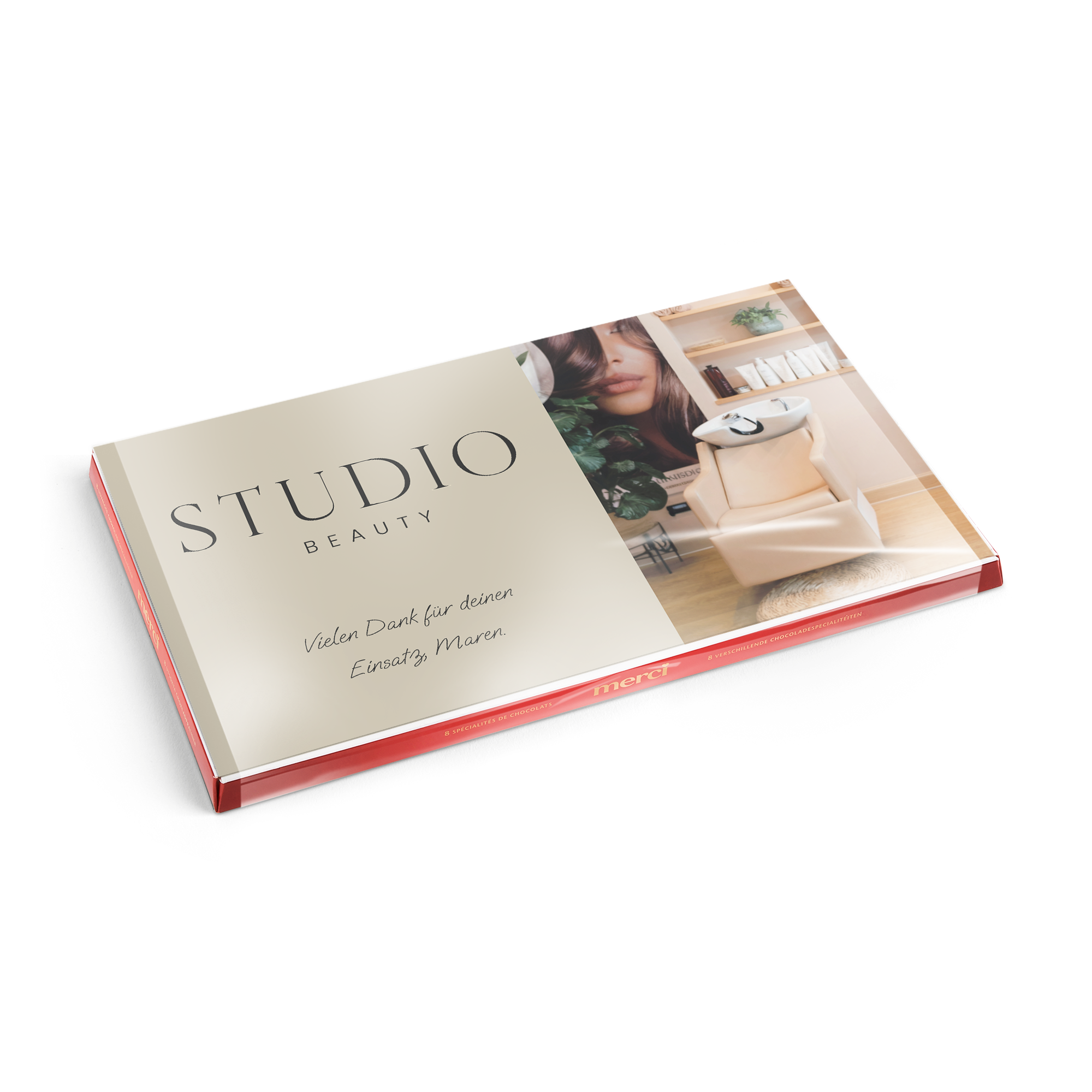 Merci Schokolade mit personalisierter Grußkarte – 400 Gramm, bedruckt mit 