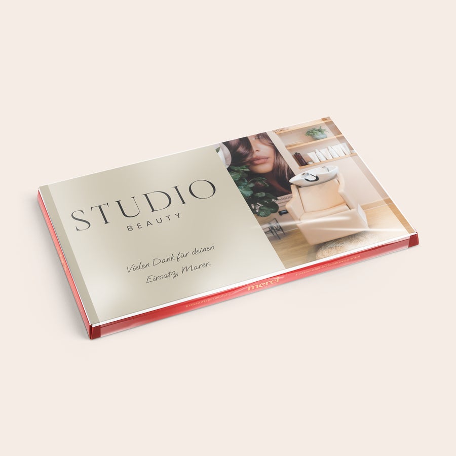 Personalisierte Merci Schokolade - Mit Grußkarte Merci Schokolade mit personalisierter Grußkarte – 400 Gramm, bedruckt mit