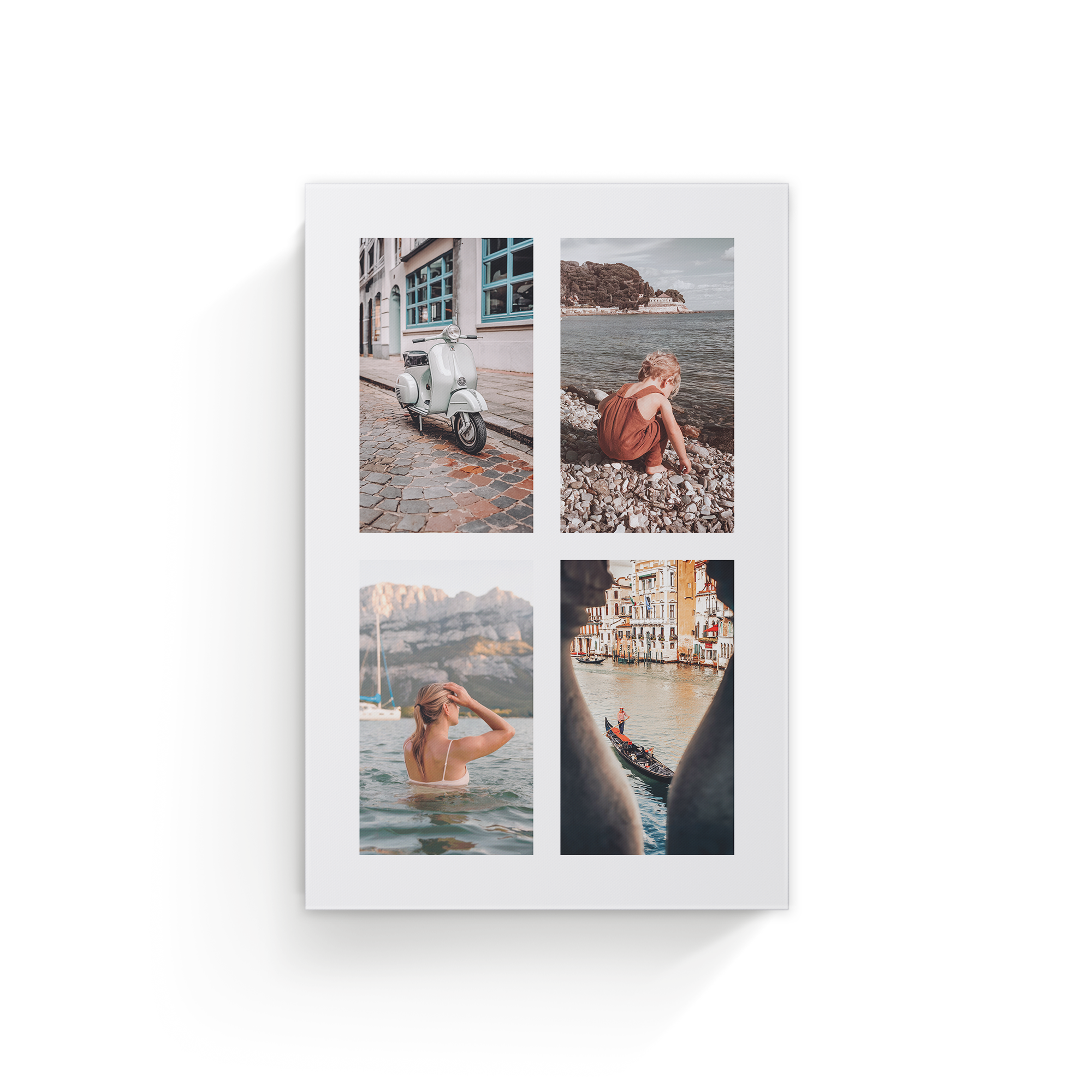 Personalized photo canvas with four printed vacation photos