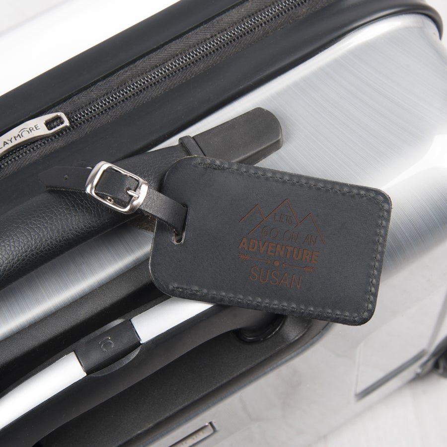 Personalised luggage tag - Leather - Black - Engraved