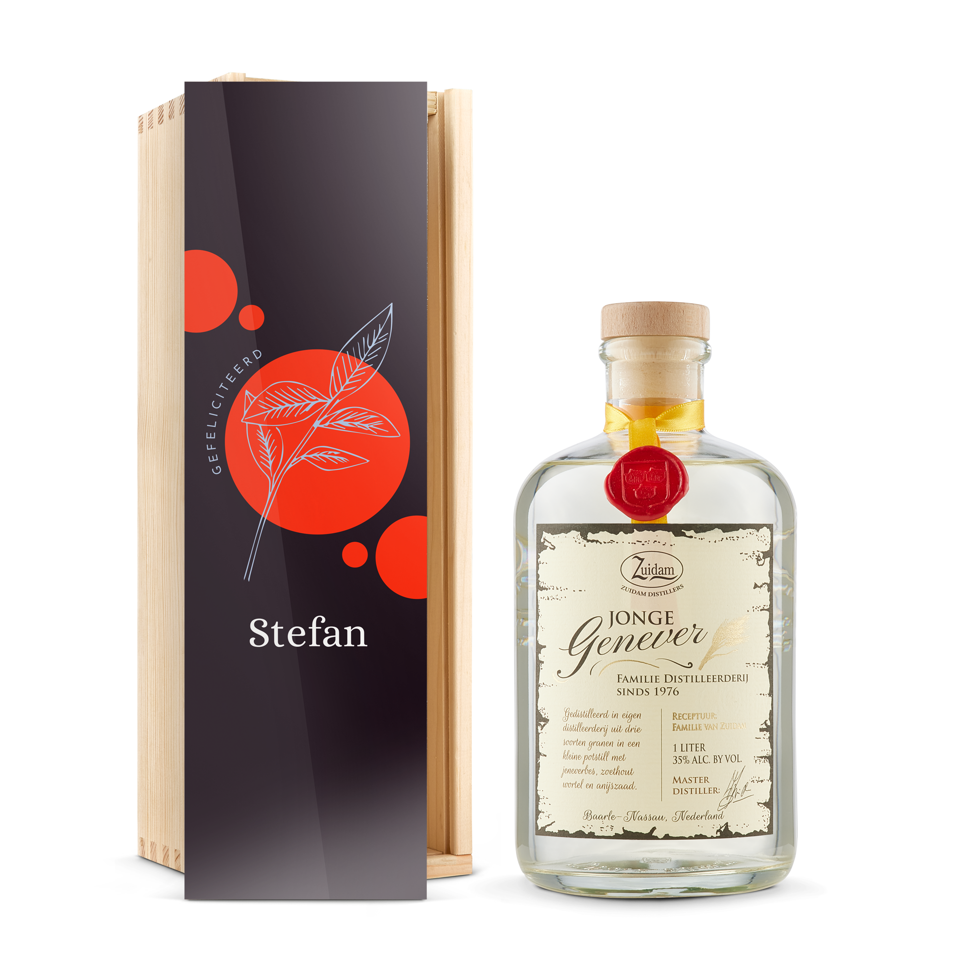 Jenever in bedrukte kist - Zuidam