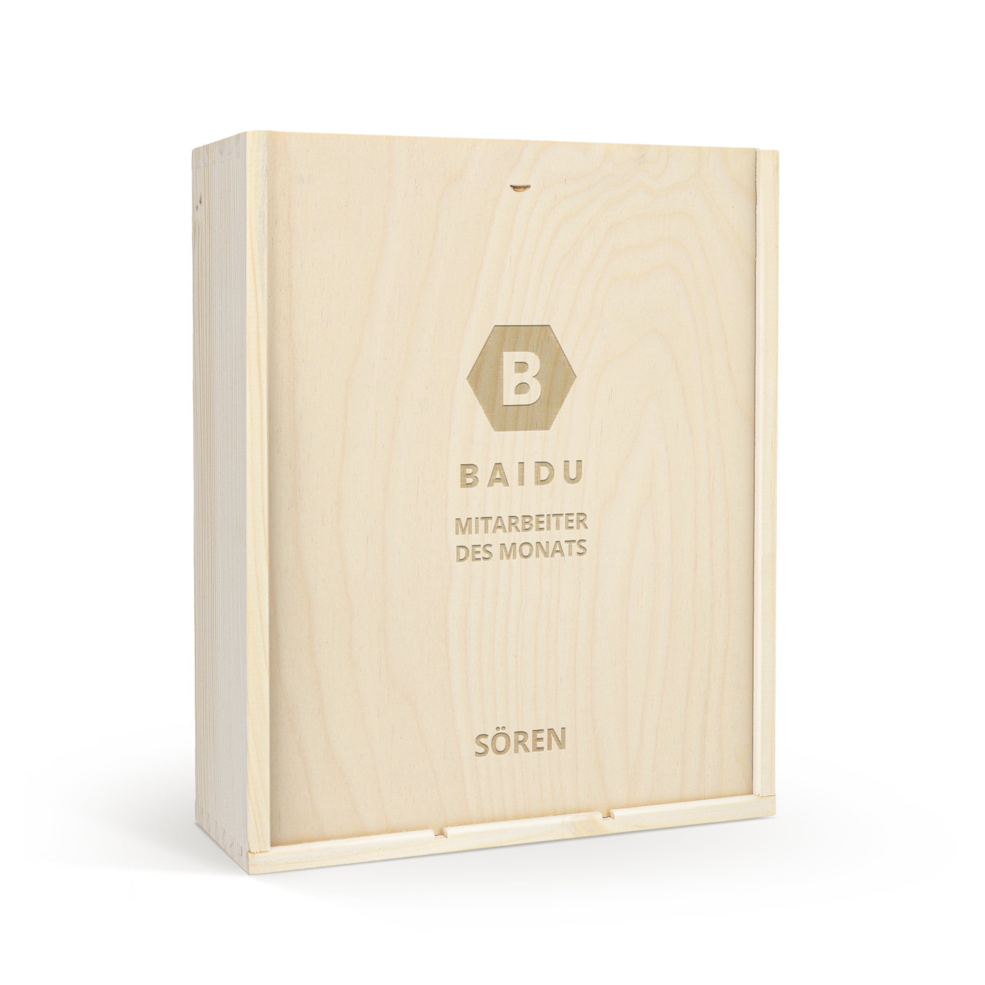 Wein Geschenkset Oude Kaap in Holzkiste mit BAIDU Mitarbeiter des Monats und SÖREN Gravur