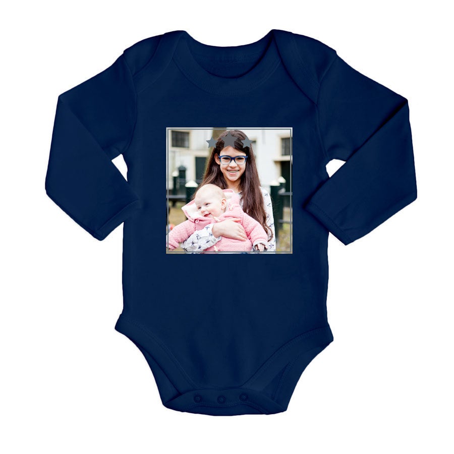 Personalised baby romper - Long sleeves - Navy - 62/68