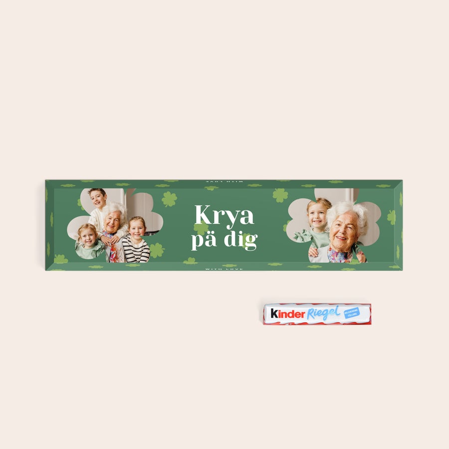 Personifierad XXL kinder bar Personlig kinder choklad XXL bar med namn och egna foton, tryckt med texten Krya på dig.