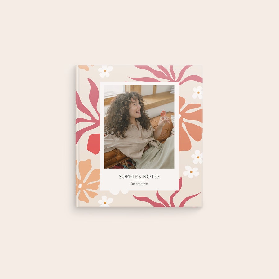 Personalised notebook - Lines - 17 x 19 cm - Hardcover Personalised notebook - Hardcover with a photo of a woman and text Sophies Notes Be creative printed on the cover