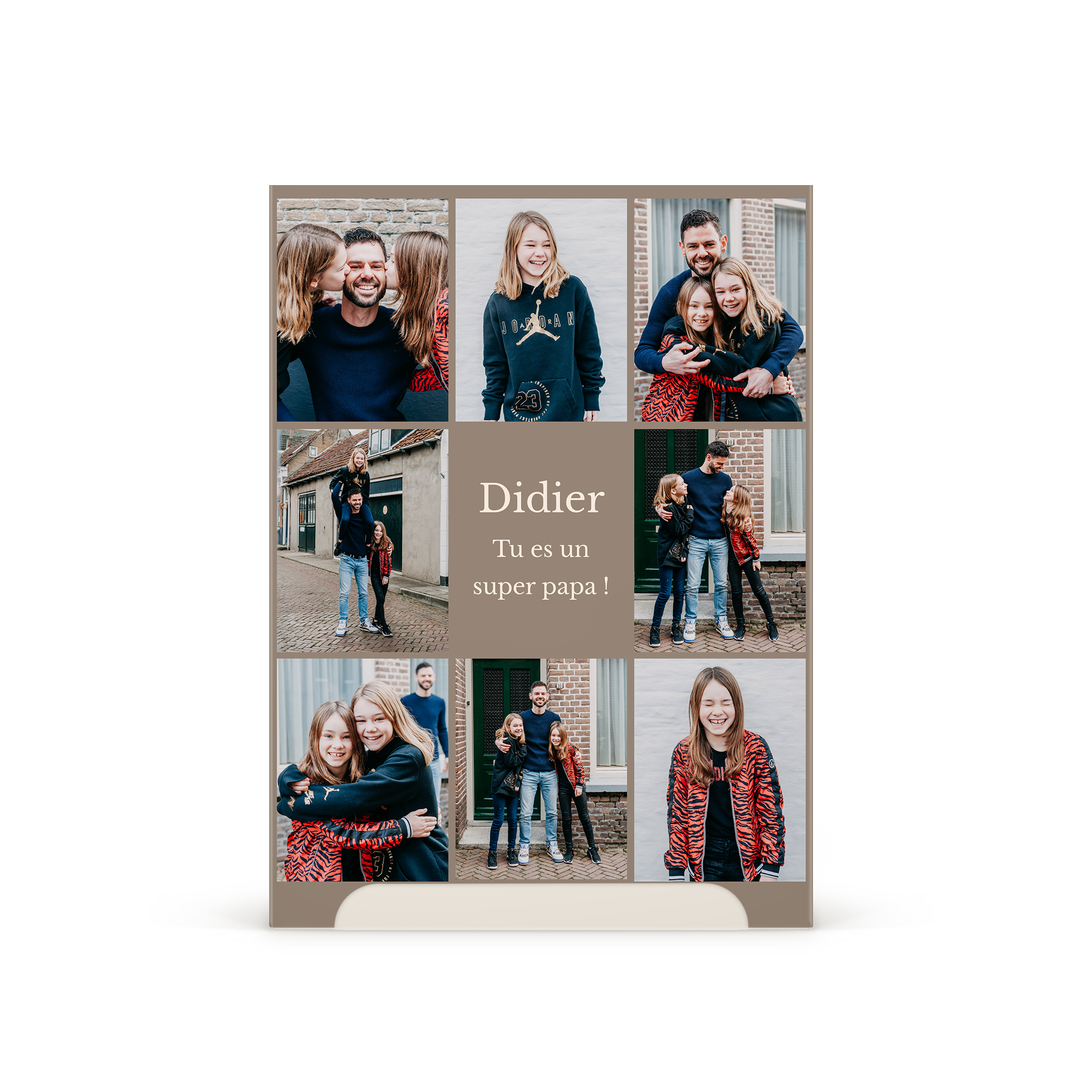 Un coffret Kneipp personnalisé imprimé avec des photos de famille et un message "Didier Tu es un super papa" pour les gâter