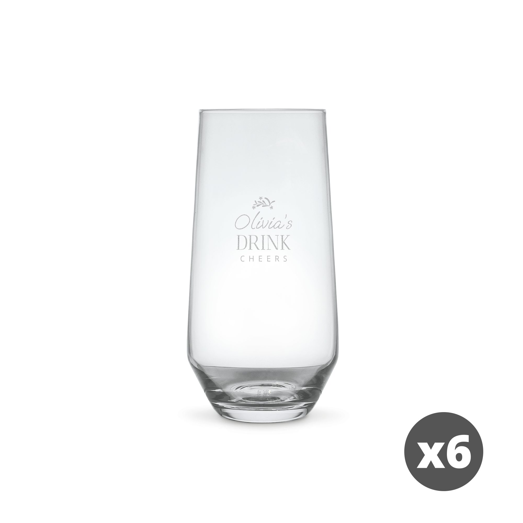 Verre à eau en cristal personnalisé Offrez un souvenir éclatant avec ces verres à eau en cristal personnalisés, gravé au laser avec le message Olivia's Drink Cheers