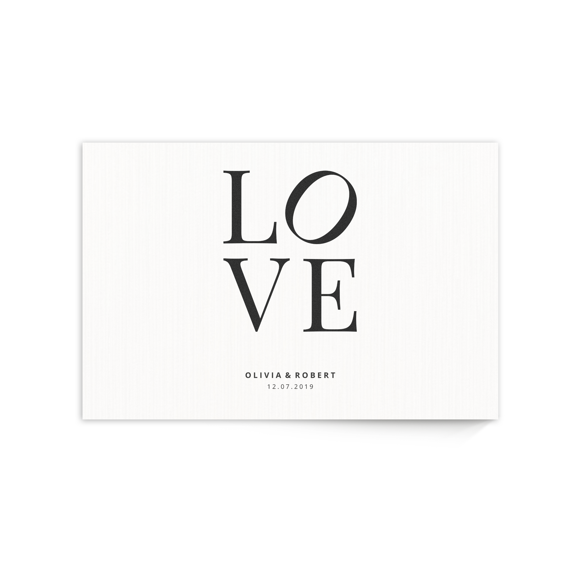 Drevo s potlačou LOVE, menami Olivia & Robert a dátumom 12.07.2019, personalizovaná fotografia na drevo