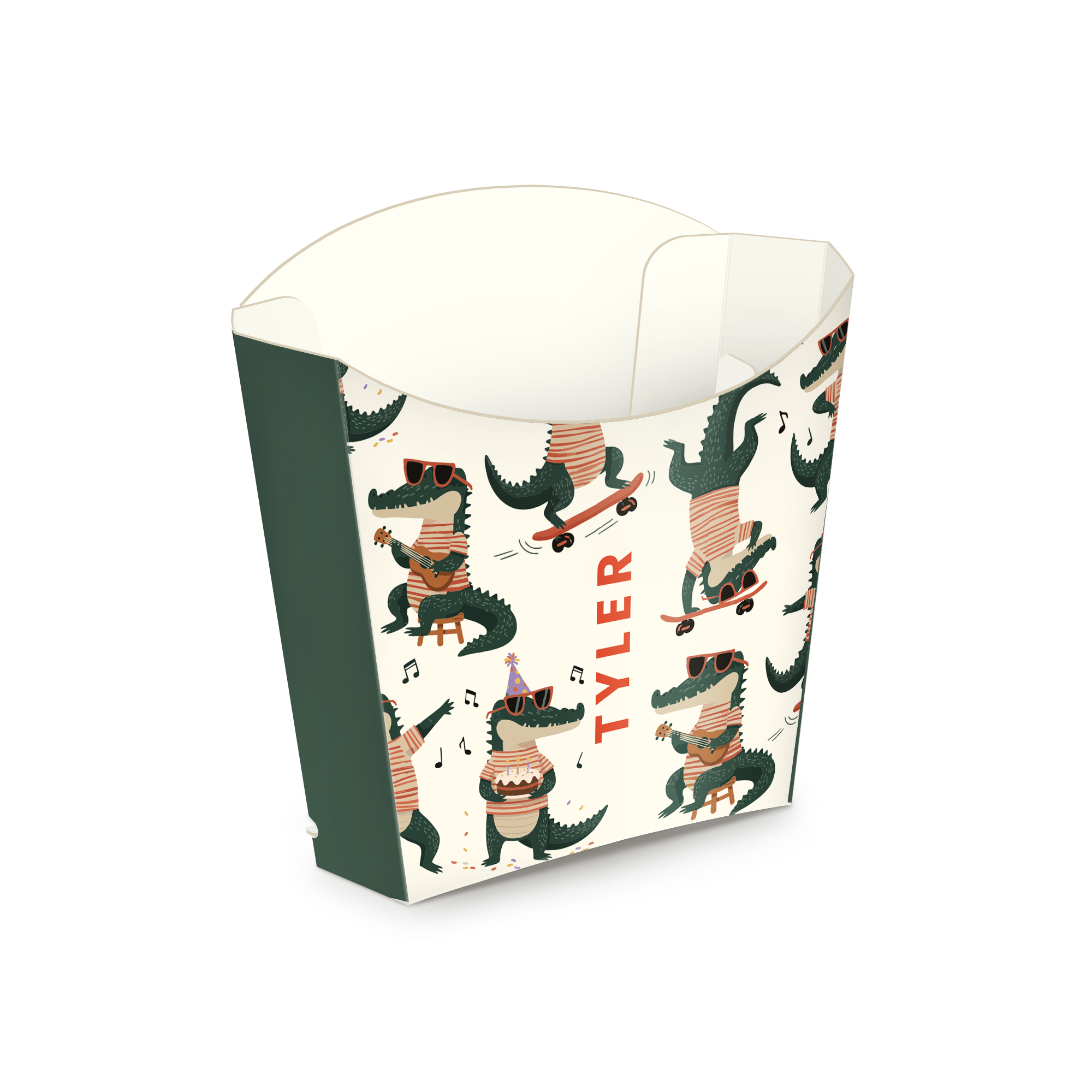 Personalised paper treat cups - 8 pcs, printed with name Tyler and cartoon alligators