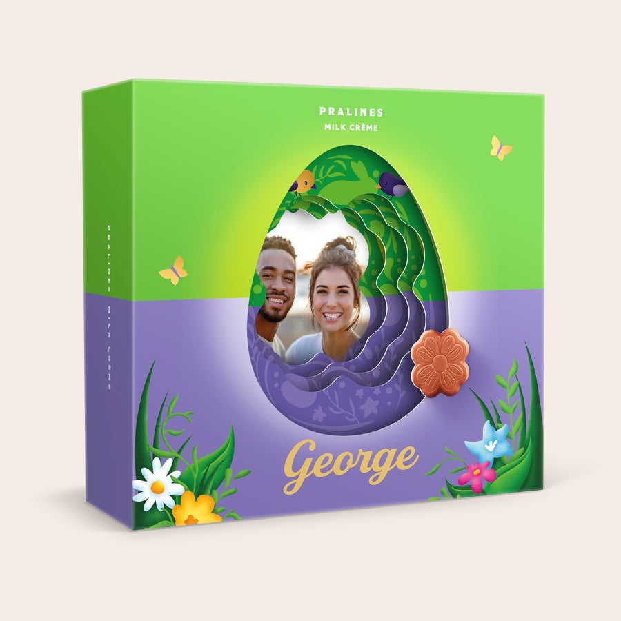 Cutie cadou personalizata Milka 3D - Paste Cutie cadou Milka 3D personalizată cu o fotografie și numele George, pentru magie de Paște.