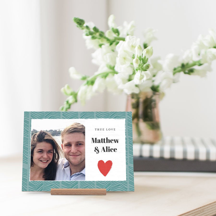 Personalised wooden Valentines card - landscape