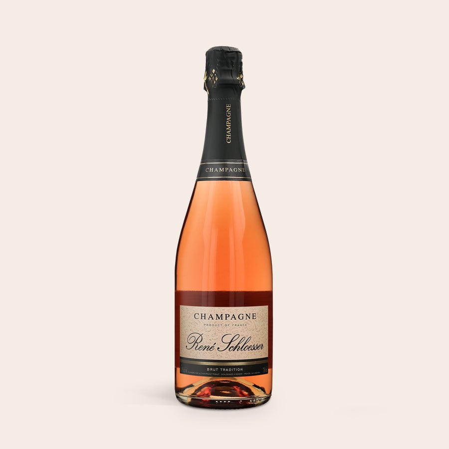 Champagne Personalizzato - René Schloesser Rosé (750ml) bottiglia di champagne rosé René Schloesser con etichetta dorata e nera