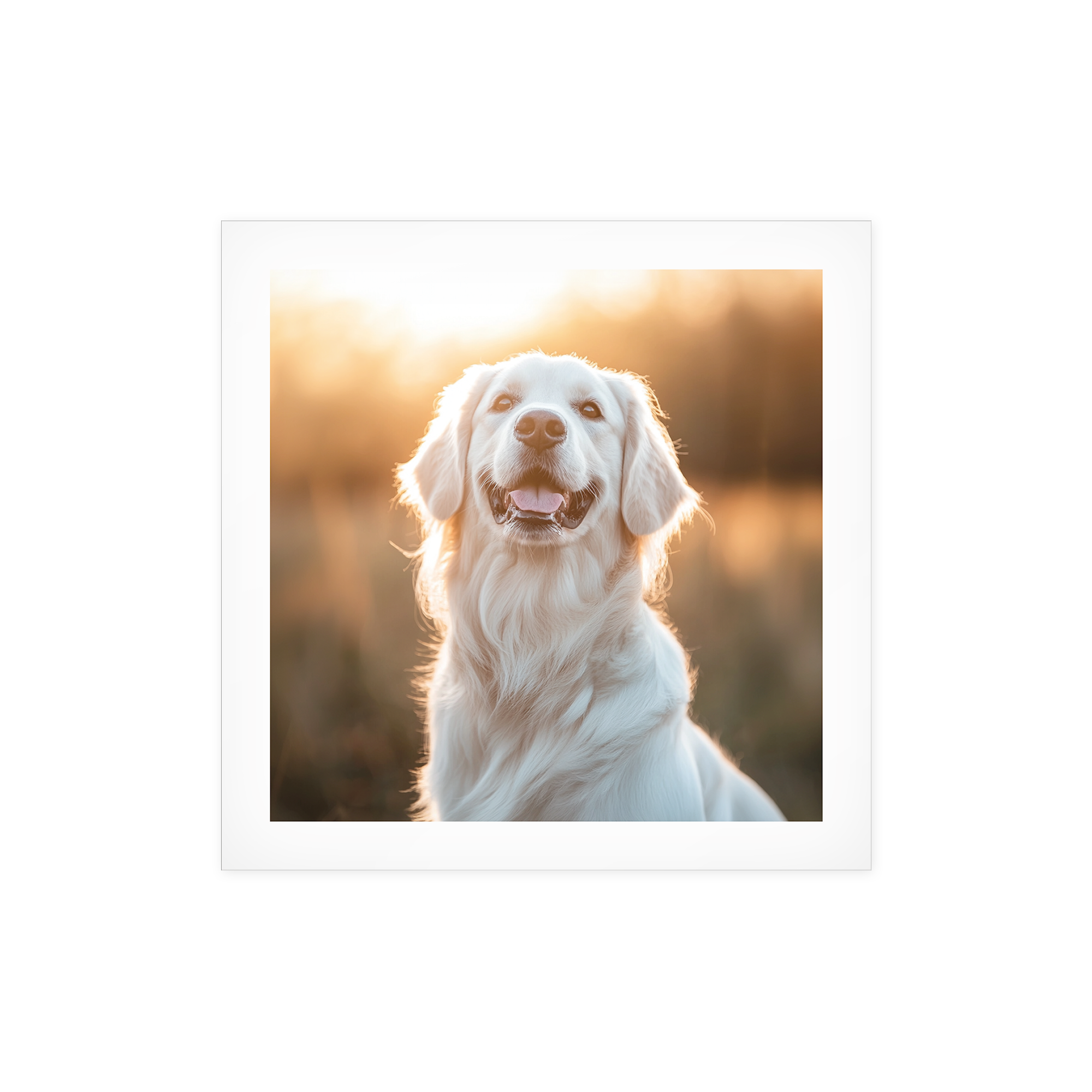 Személyre szabott poszterfotó egy boldog golden retrieverről, lenyűgöző pillanatok megörökítésére.