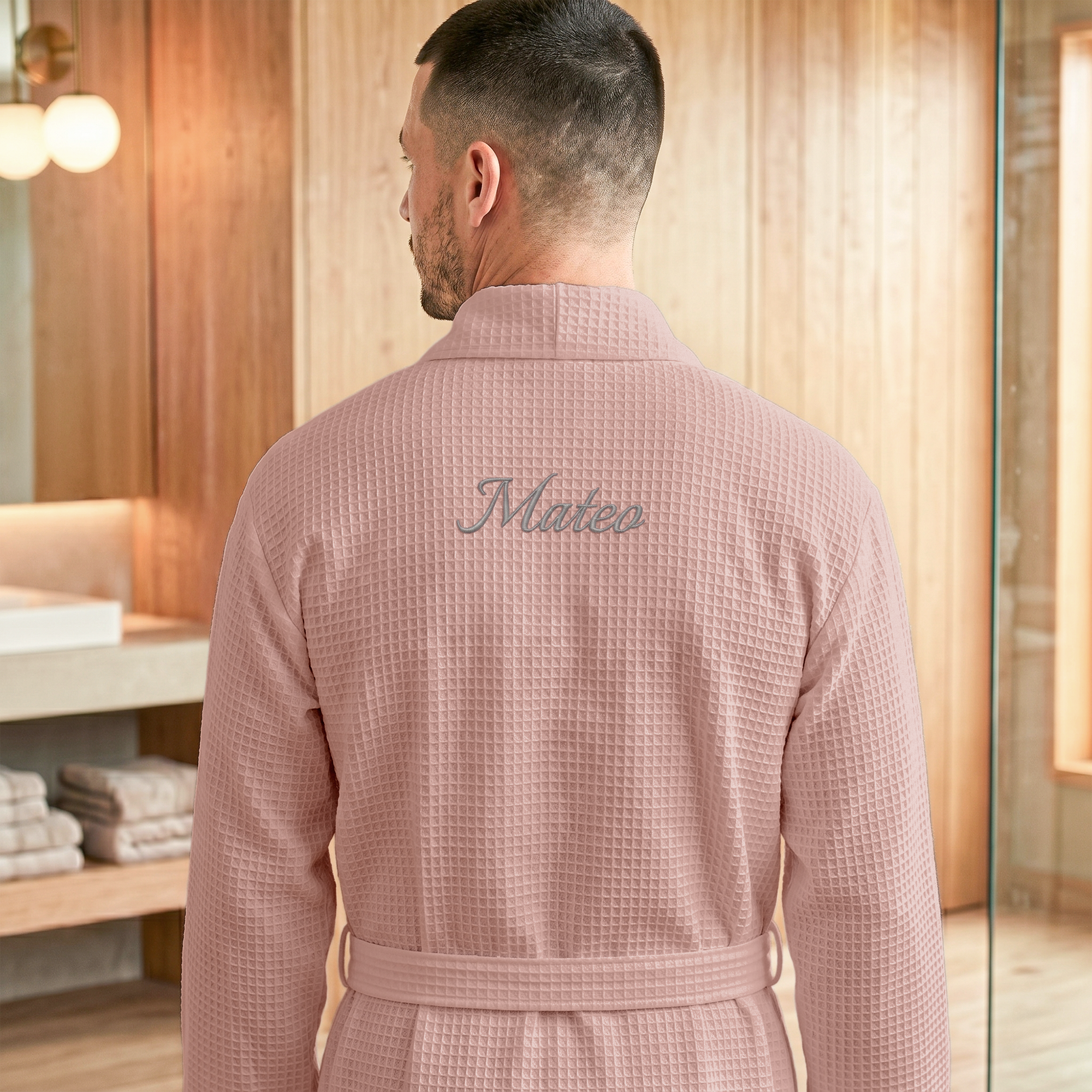 Personaliziran vafljast kopalni plašč za moške