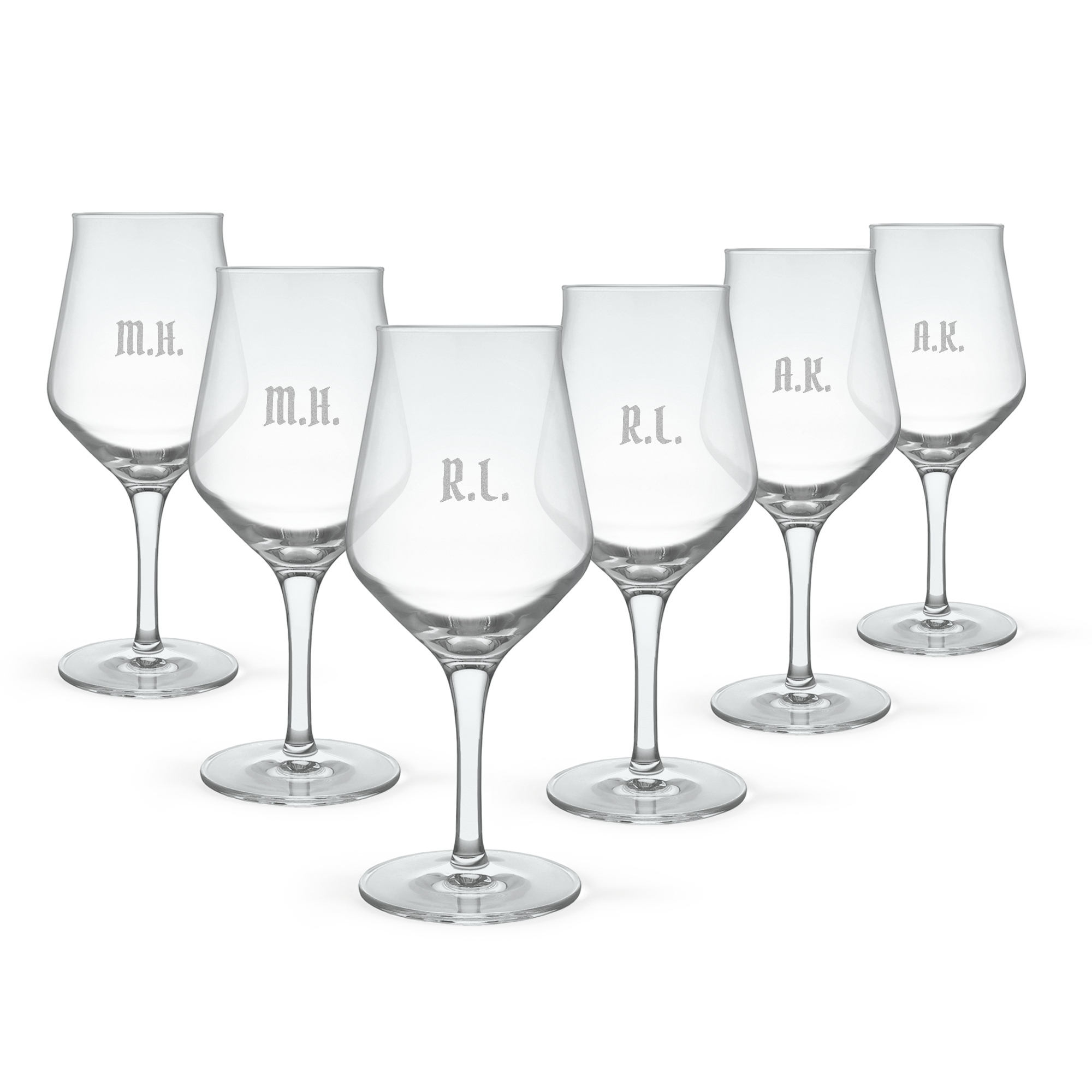 Craft-Beer-Glas mit Gravur Modern im 6er Set, individuell mit Initialen personalisierbar