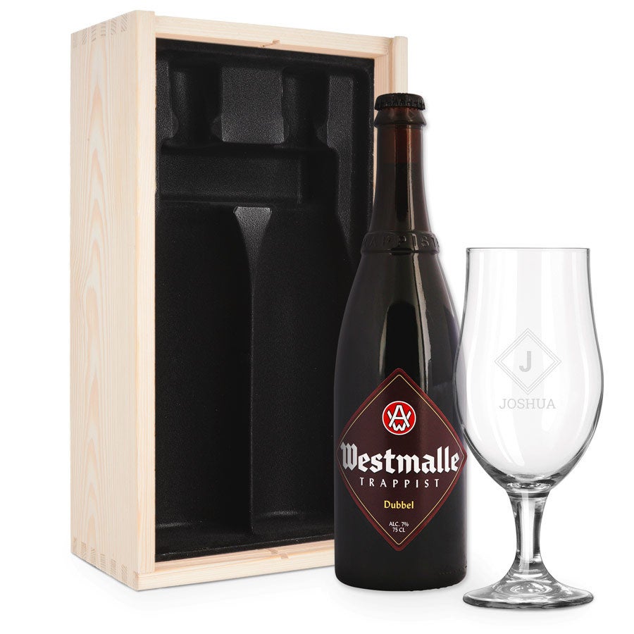 Personalised beer gift - Westmalle Dubbel - Engraved glass