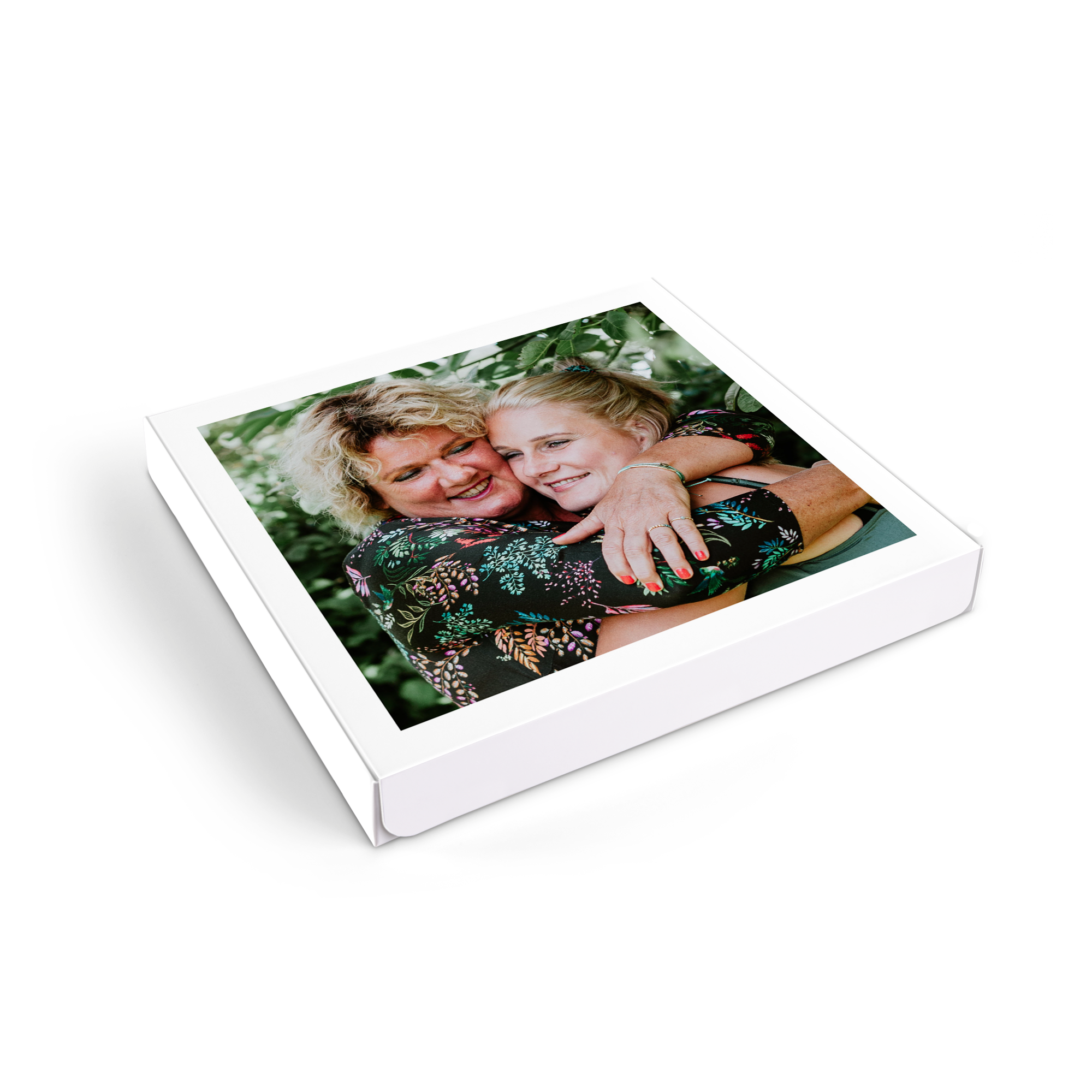 Boîte cadeau personnalisée avec un délicieux mélange pour brownie, imprimée avec photo de deux femmes souriantes