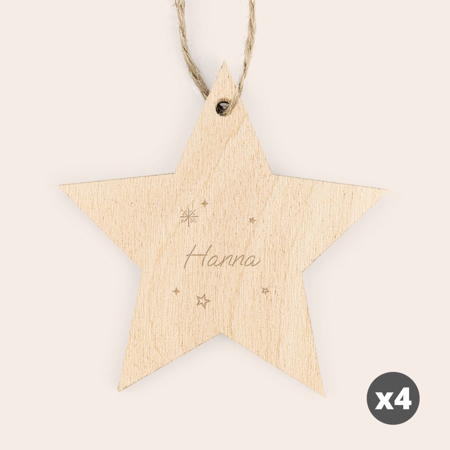 Graverad julstjärnad dekoration i trä Graverad julstjärna i trä med namnet Hanna och dekorationer, personlig julklapp med valfri text