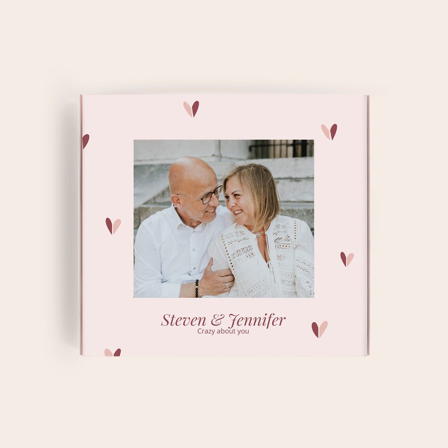 Personalised Milka Chocolate Gift Box - Love Personalized Milka gift box with printed photo of Steven and Jennifer, with text Crazy about you