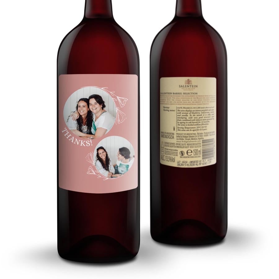 Fľaša vína Salentein Malbec s personalizovaným štítkom s fotkami a textom Ďakujem