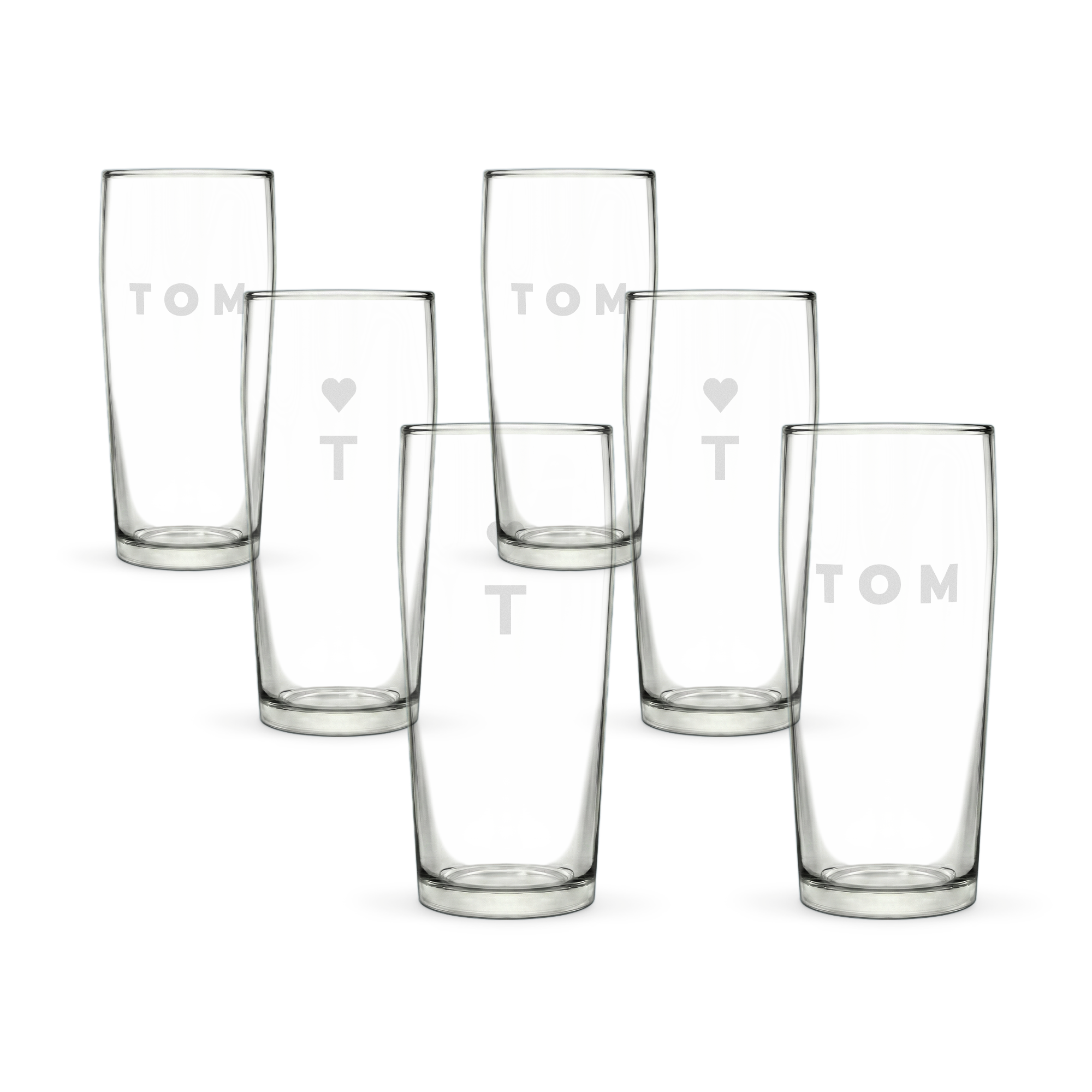 Verres à bière miniatures gravés 6 pièces, personnalisables avec prénom comme TOM et un cœur
