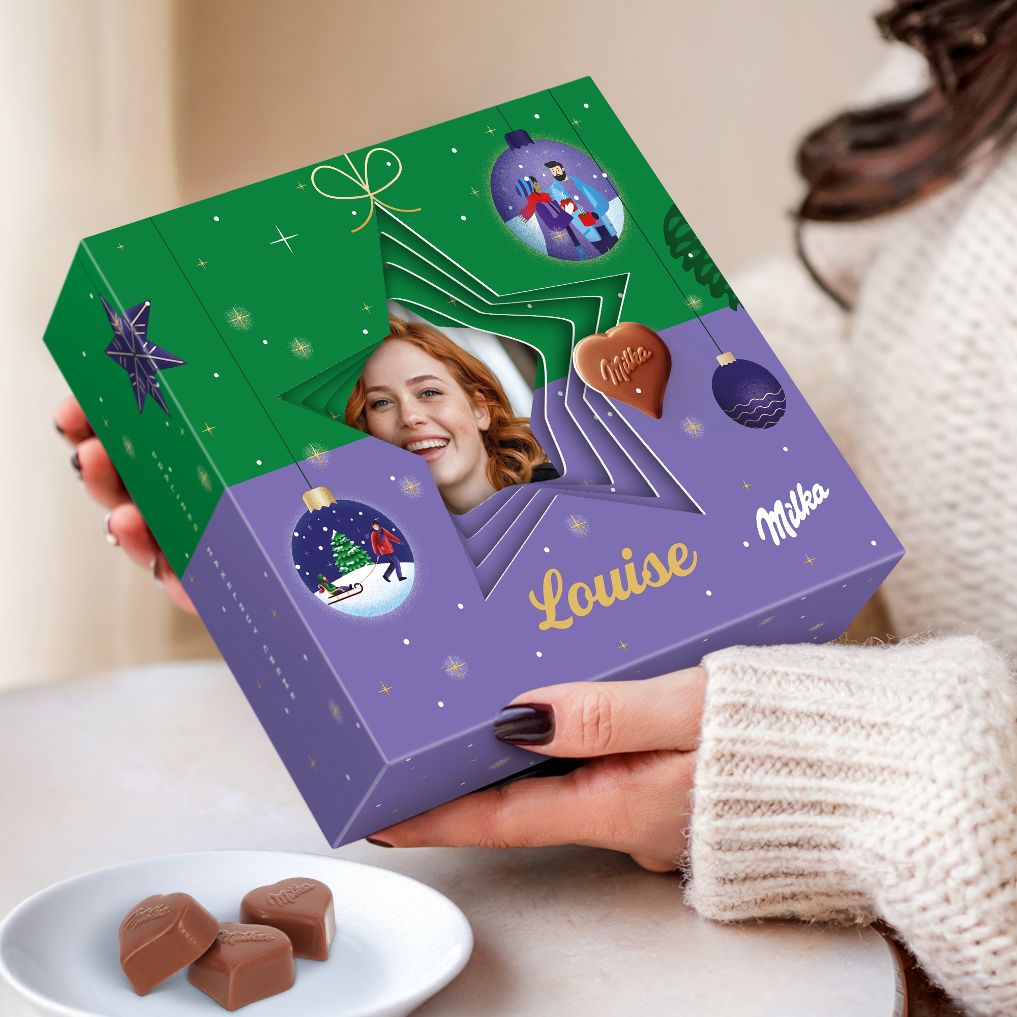 Milka-hjärtan i Personaliserad 3D-presentask - Jul