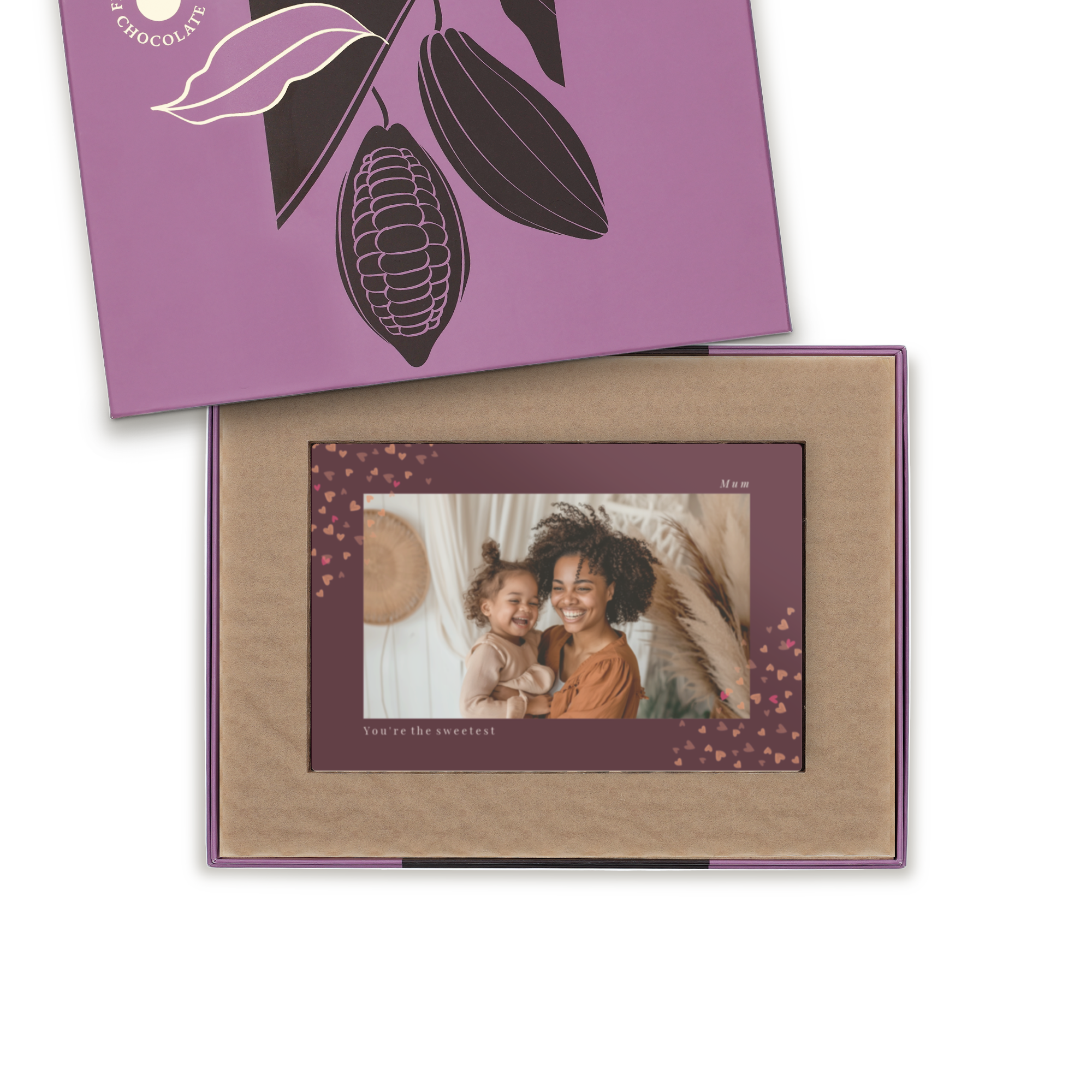 Personalizirano čokoladno pismo z natisnjeno fotografijo mame in otroka ter napisom "You're the sweetest".