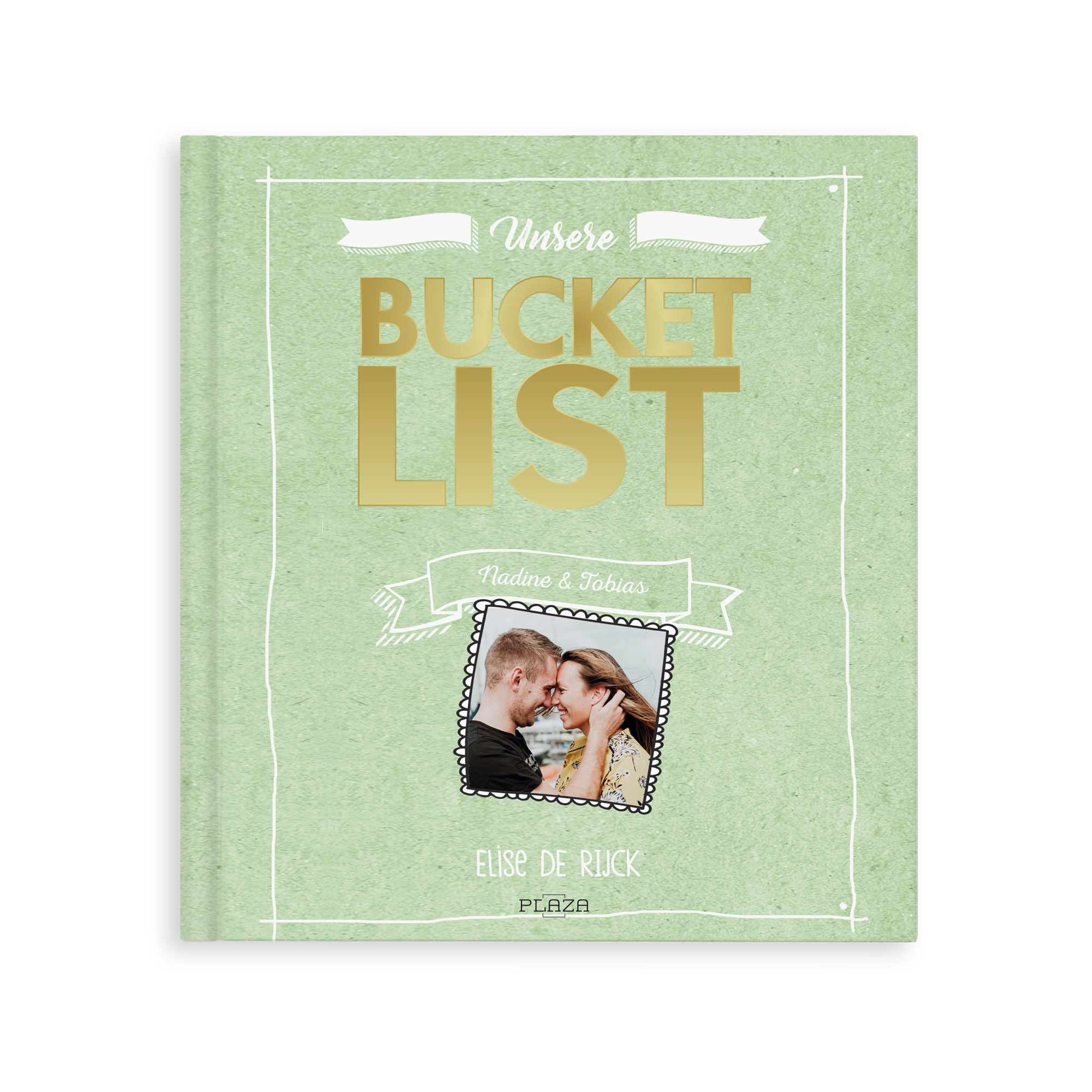 Personalisiertes Pärchen Bucket List Buch mit den Namen Nadine & Tobias und Foto auf dem Cover