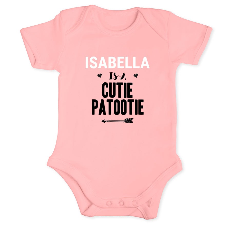 Personalised baby romper - Short sleeves - Pink - 50/56