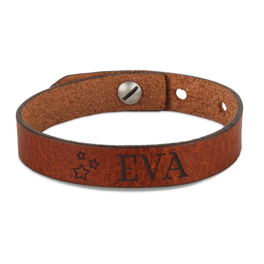 Personalised Bracelet Leather Brown Engraved 23.5 cm