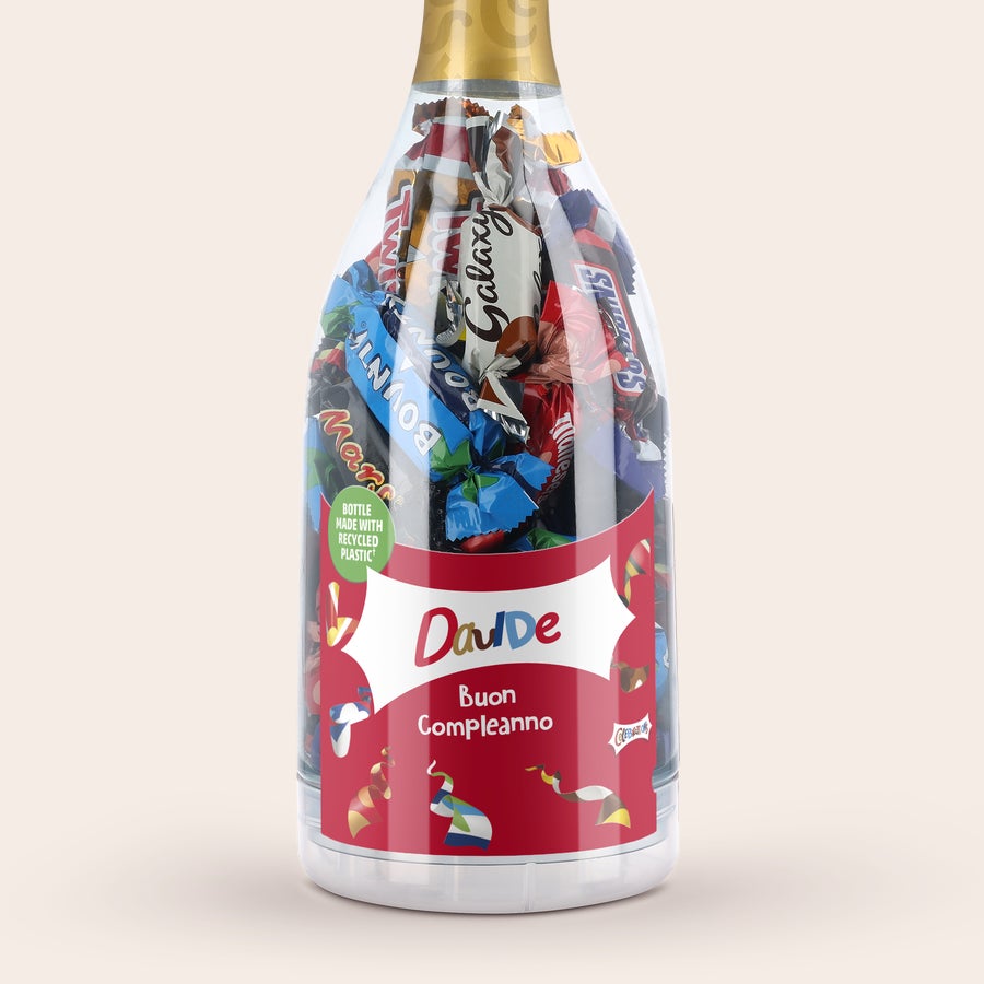 Cioccolato Celebrations Personalizzato Bottiglia di champagne Celebrations personalizzata riempita con cioccolatini, stampata con il nome Davide e