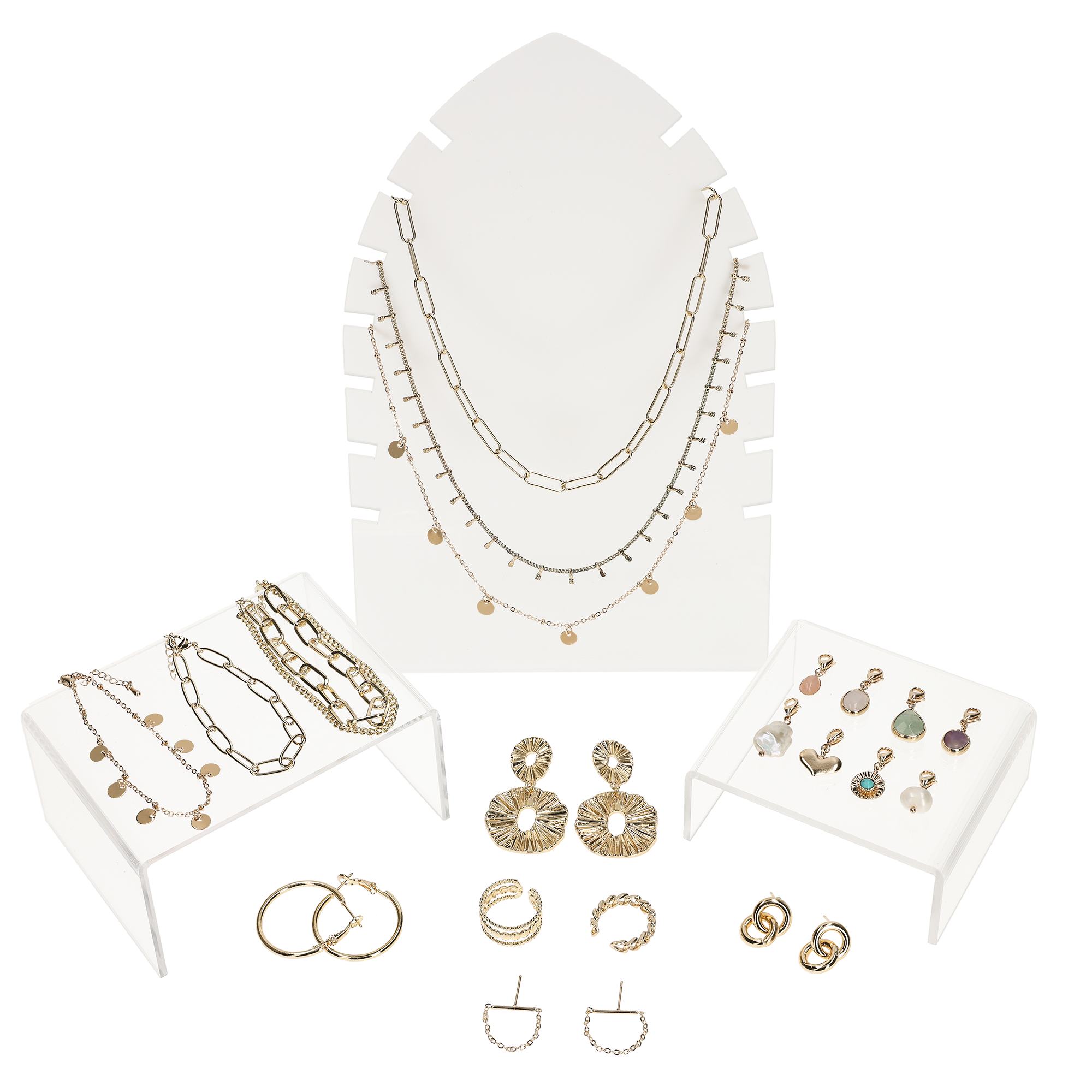 Gepersonaliseerde adventskalender met sprankelende sieraden, inclusief kettingen, oorbellen, armbanden, ringen en bedeltjes om zelf te customizen.