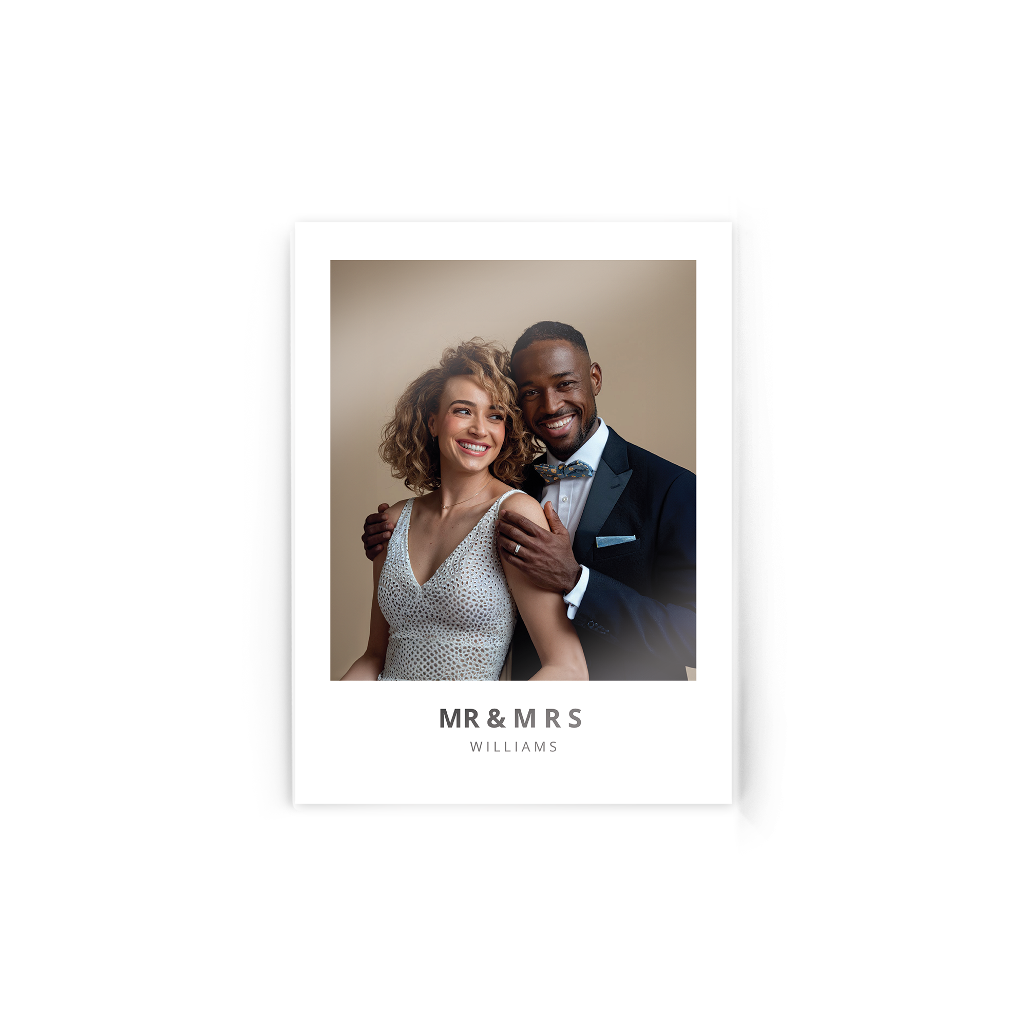 Foto em acrílico personalizada com imagem de casal, impressão "MR & MRS Williams" para imortalizar seu momento memorável