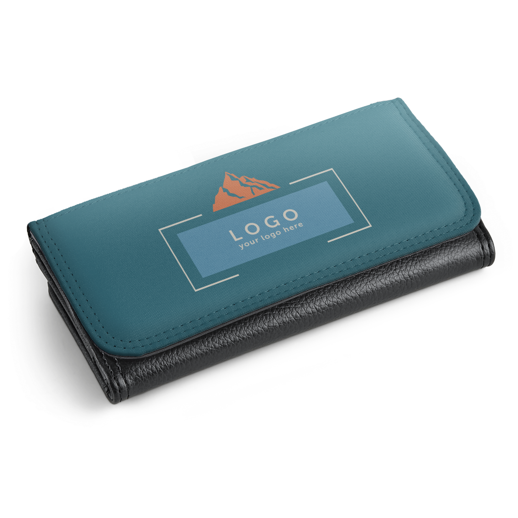 Bolsa grande preta com aba personalizada com imagem ou texto em tecido azul