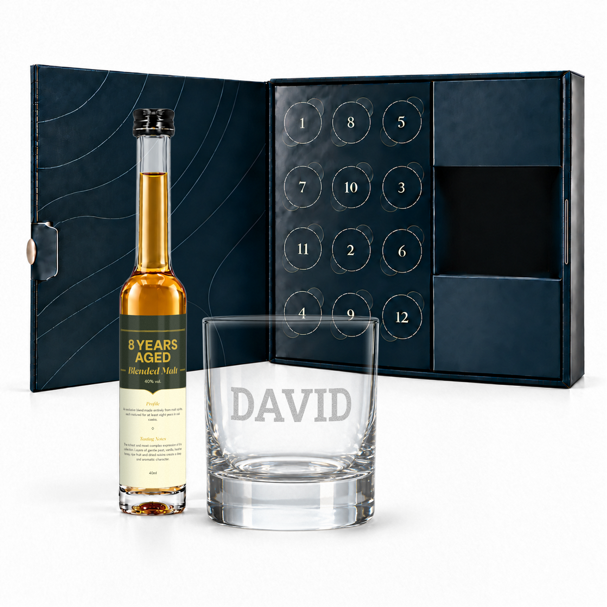 Calendario dell'Avvento Whisky personalizzato con bicchiere