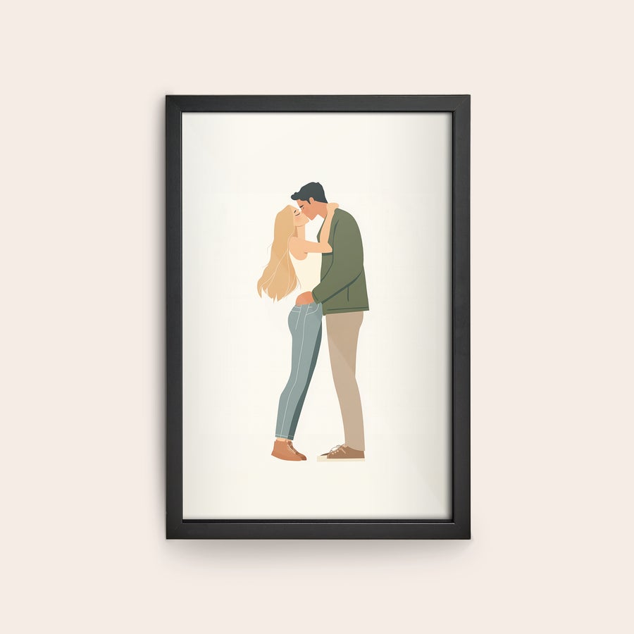 Foto enmarcado Póster personalizado con diseño de pareja besándose y marco negro.