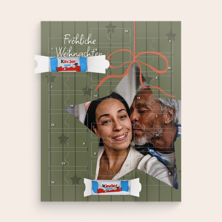 kinderschokolade Countdown-Kalender Personalisierter Mini-Schoko-Adventskalender für Kinder mit Foto eines Paares und dem Schriftzug