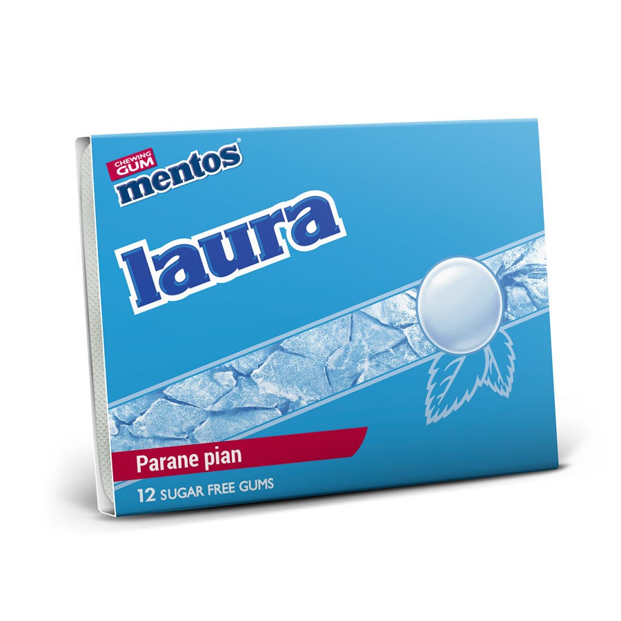 Mentos-purukumipakkaukset kuvalla ja/tai tekstillä