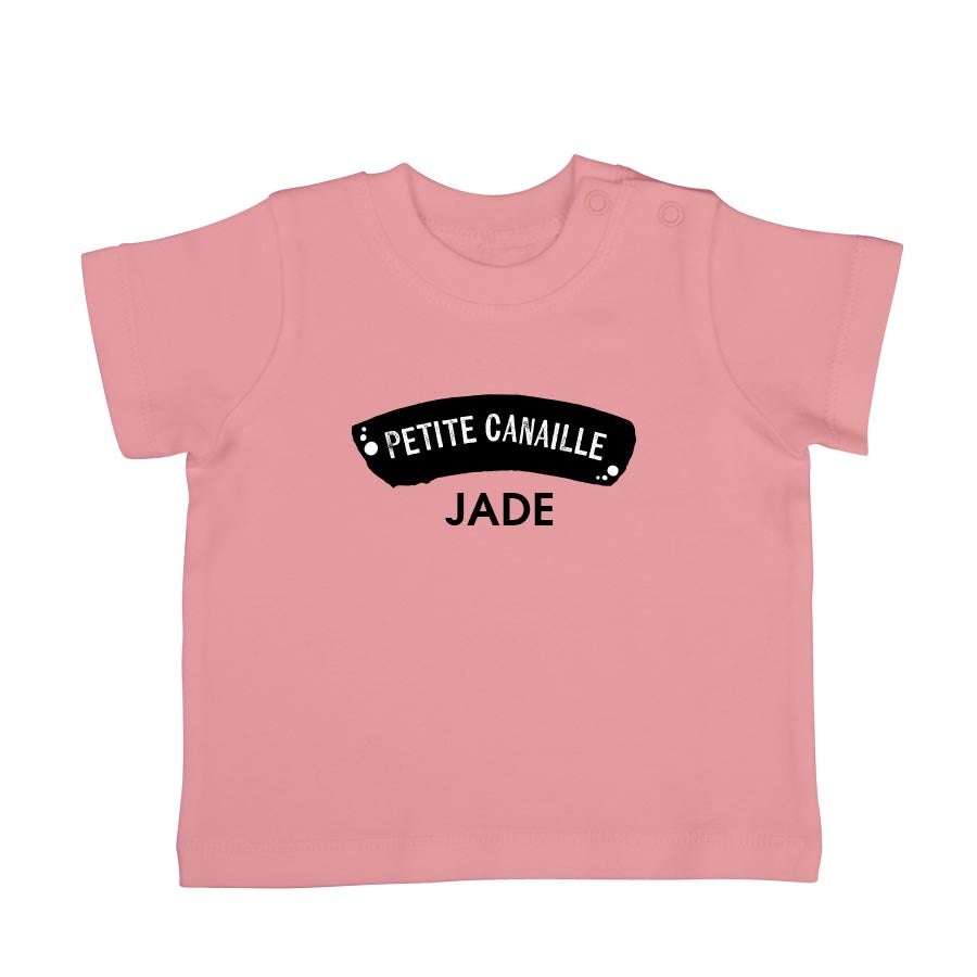 T-shirt bébé personnalisé - Manches courtes - Rose pâle - 62/68