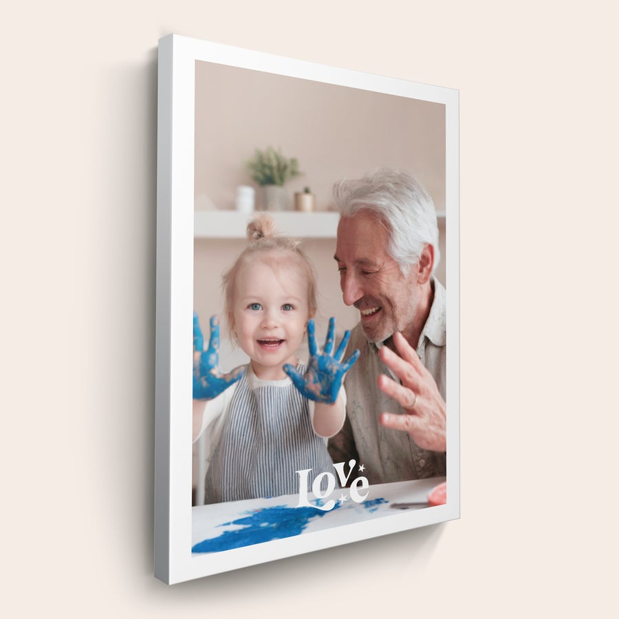 Personalised photo canvas Personalised canvas printed with a photo of a child and adult and the word Love. Have your favourite photos printed on high-quality canvas.