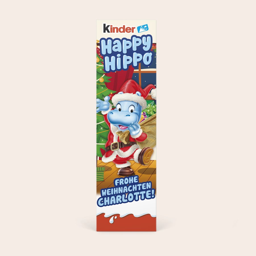 kinder Happy Hippo Geschenk Personalisiertes kinder Happy Hippo Geschenk mit Weihnachtsmotiv und dem Namen Charlotte, aufgedruckt.