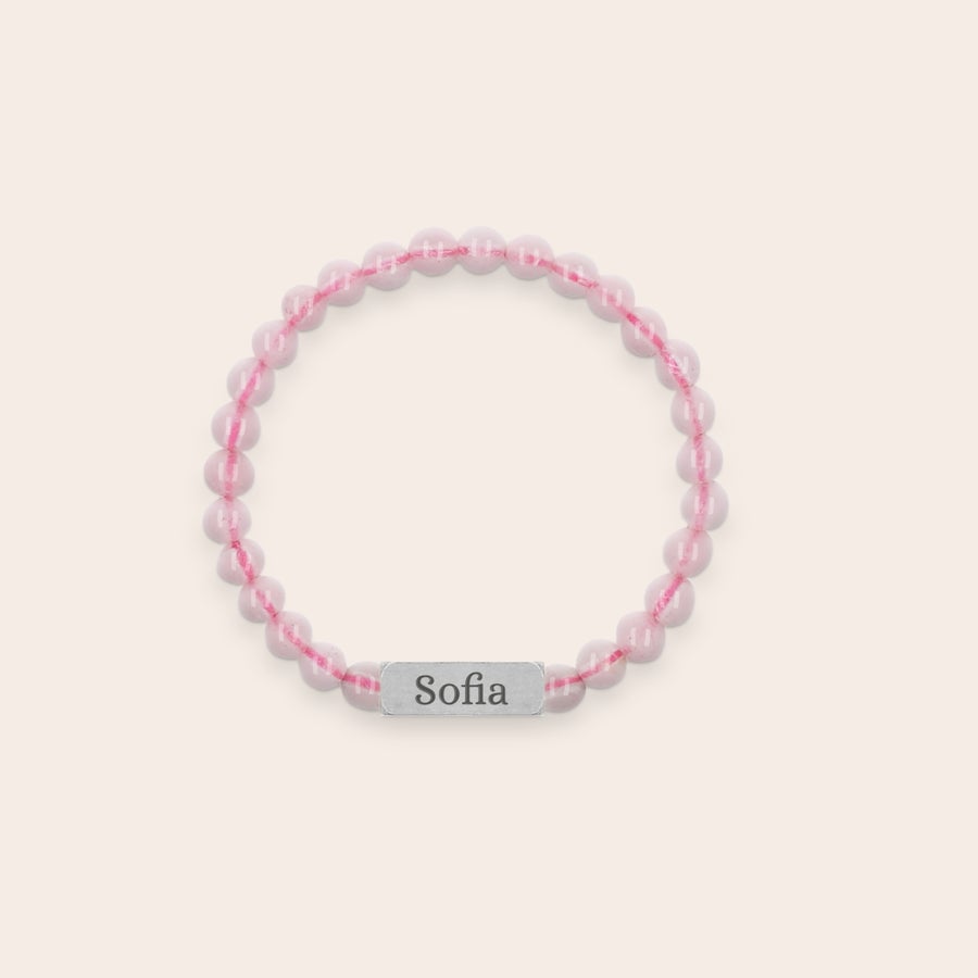 Rose quartz bracelet for children - engraved Rose quartz engraved bracelet - Children - XS - 4mm - Silver with Sofia custom engraved on silver plate