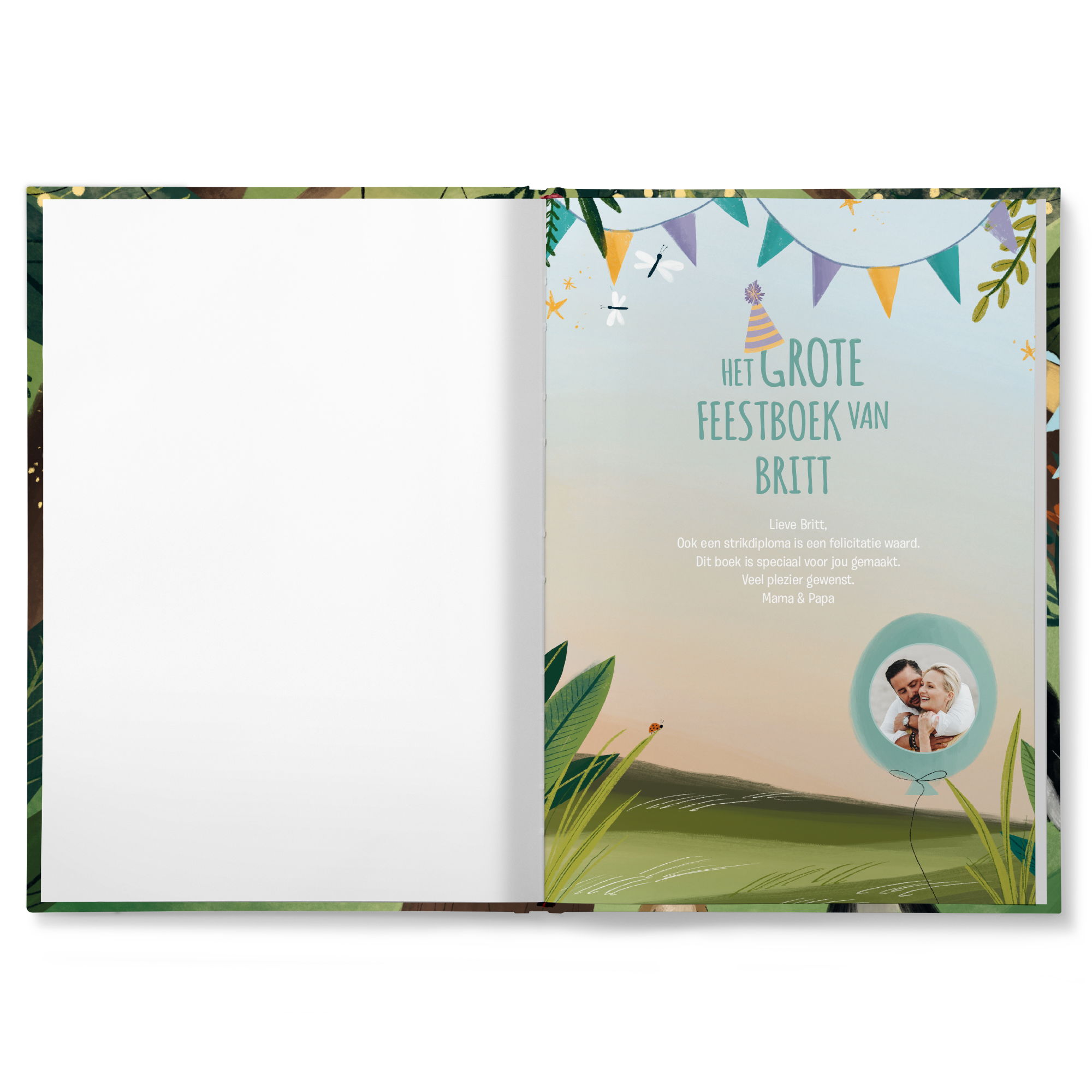 Boek met naam - Het grote feestboek - Hardcover gepersonaliseerd met foto en naam Britt op een feestelijke ballon.