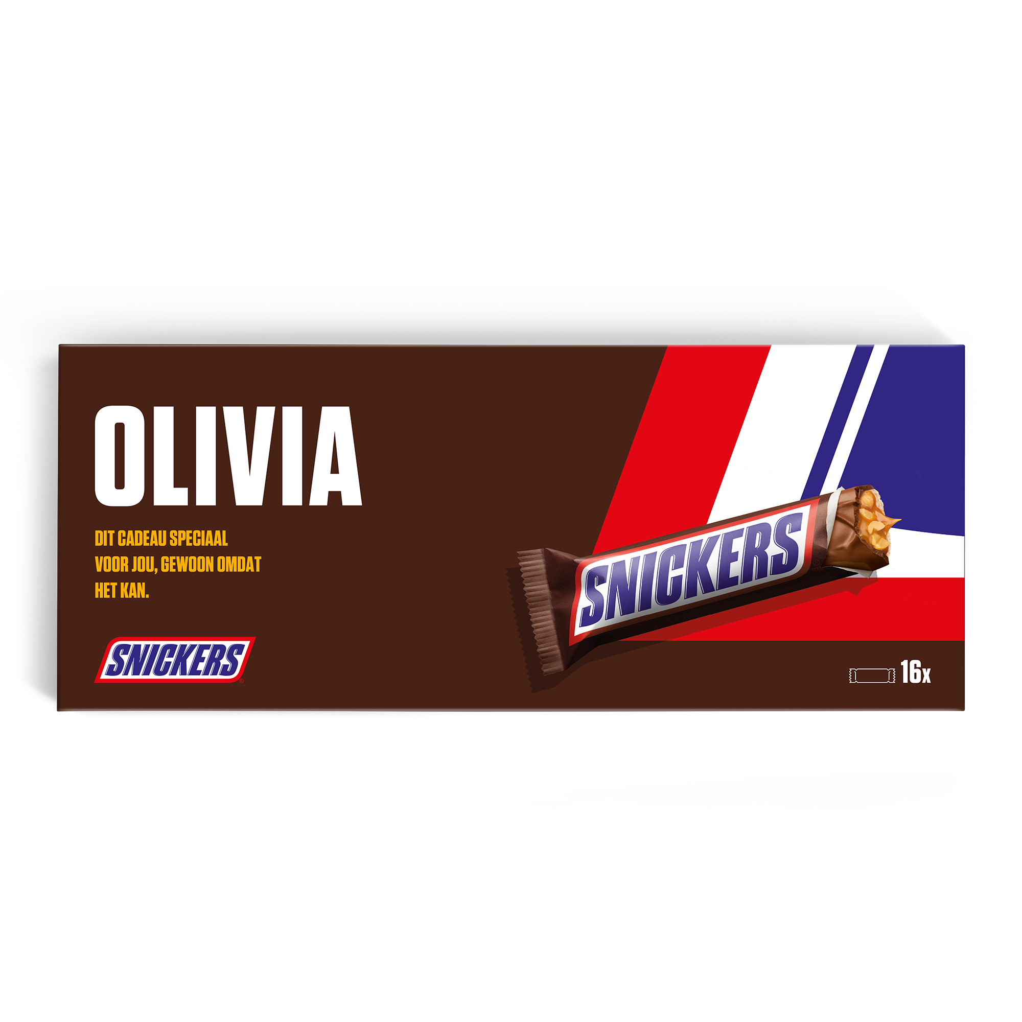 Mega Snickers reep met naam en foto bedrukken