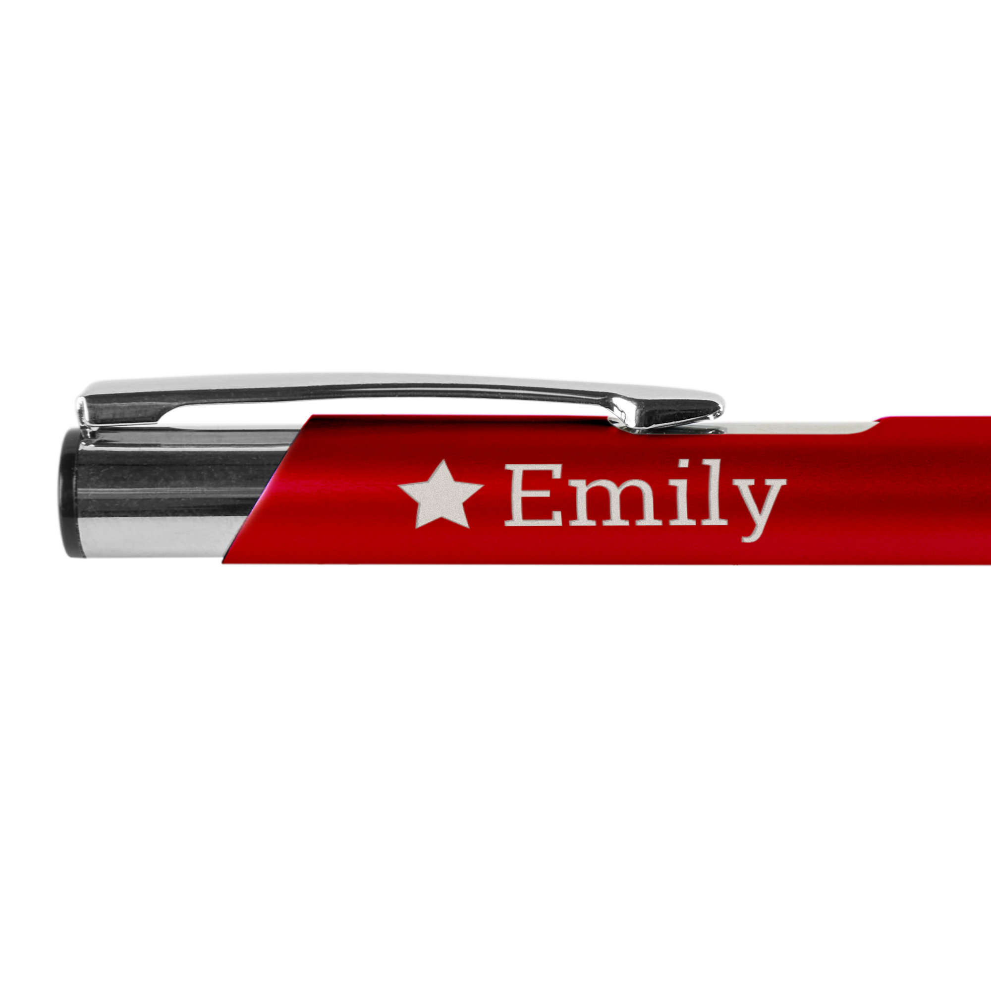 Roter Viva Pens Kugelschreiber, mit dem Namen Emily und einem Stern darauf graviert.