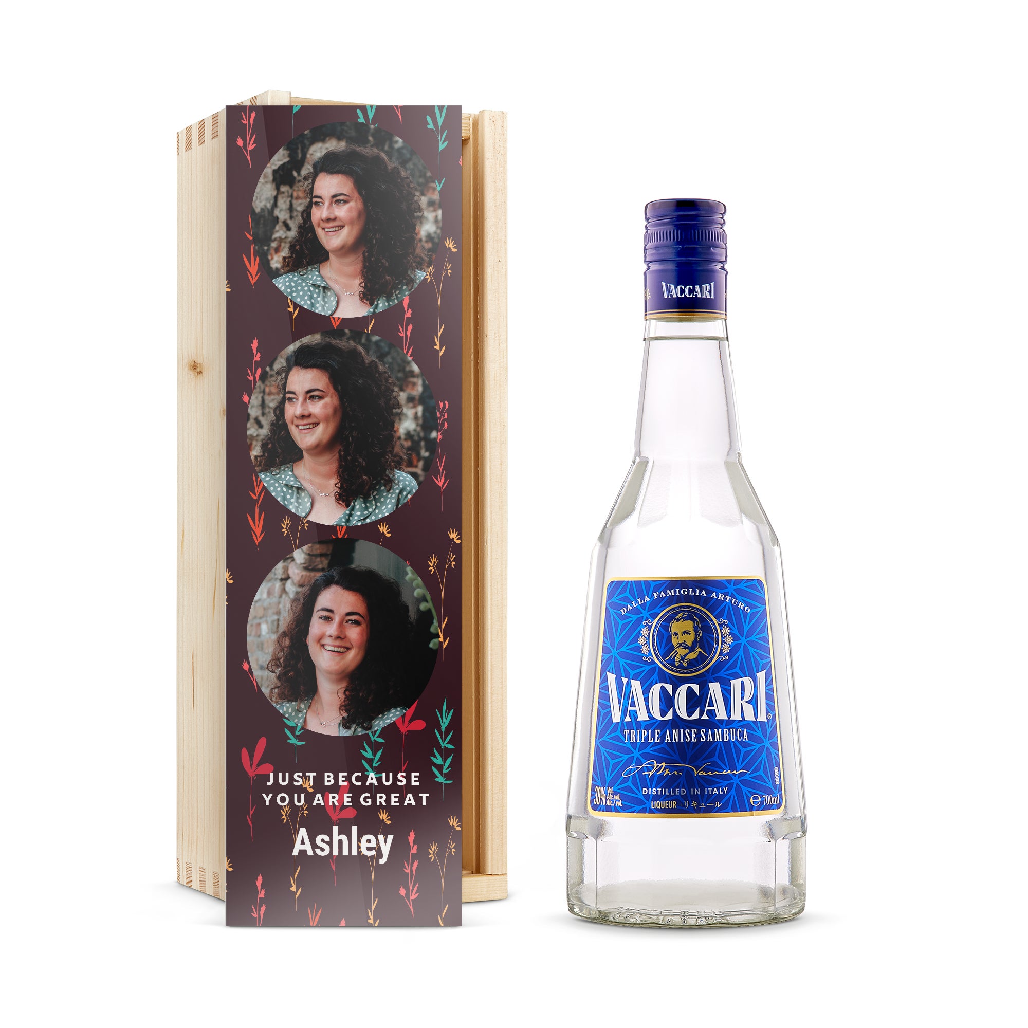 Personalised spirits - Sambuca Vaccari - Printed wooden case