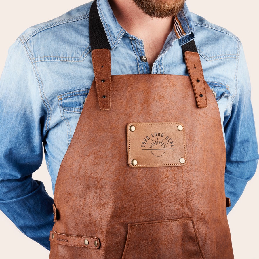 Gerecycled leren schort met naam  Gerecycled leren schort met naam