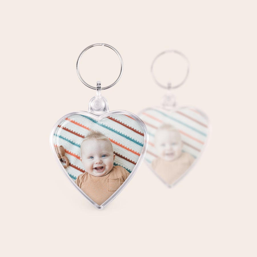 Porte-clés coeur personnalisé Porte-clés cœur personnalisé avec une photo de bébé souriant, imprimée recto-verso