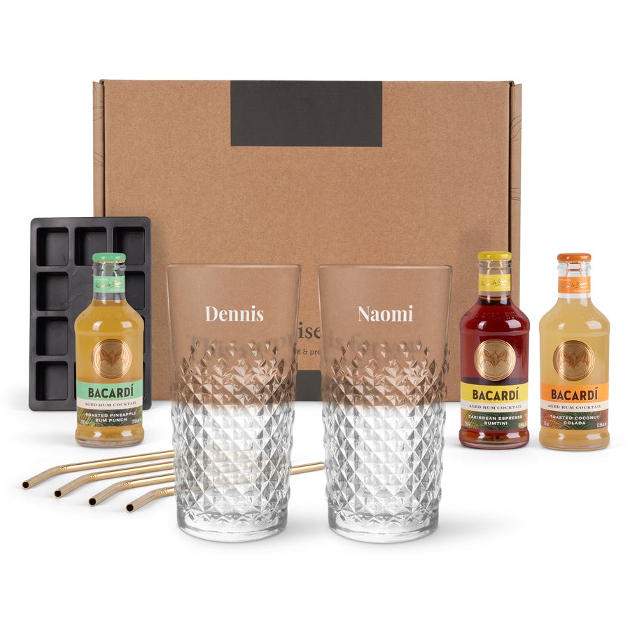 Cocktail borrelpakket met gegraveerde glazen Cocktail borrelpakket met gegraveerde glazen