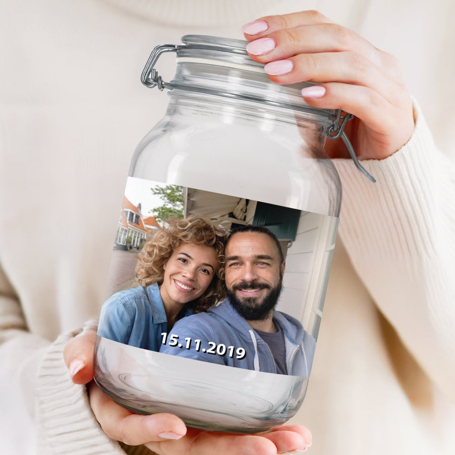 Glazen pot met deksel personaliseren Glazen pot met deksel personaliseren